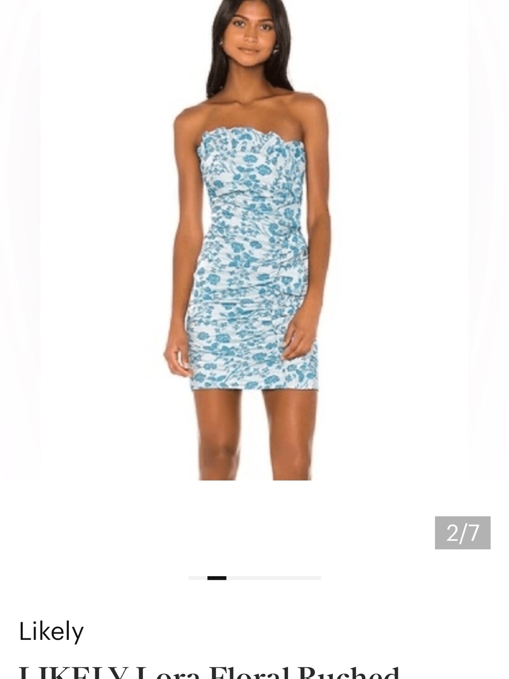 Likely Strapless Floral Ruched Mini Dress - Blue & White